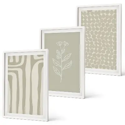 Set de 3 cuadros para salón con diseño de patrones geométricos de plantas