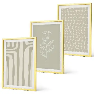 Set de 3 cuadros para salón con diseño de patrones geométricos de plantas