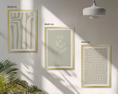 Set de 3 cuadros para salón con diseño de patrones geométricos de plantas