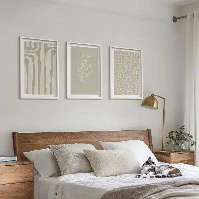 Set de 3 cuadros para salón con diseño de patrones geométricos de plantas