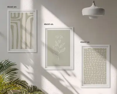 Set de 3 cuadros para salón con diseño de patrones geométricos de plantas