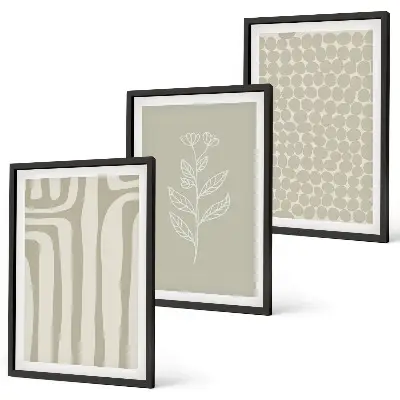 Set de 3 cuadros para salón con diseño de patrones geométricos de plantas