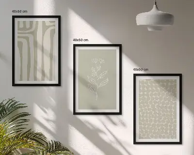 Set de 3 cuadros para salón con diseño de patrones geométricos de plantas