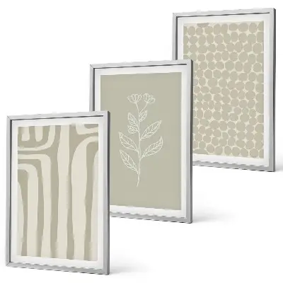 Set de 3 cuadros para salón con diseño de patrones geométricos de plantas
