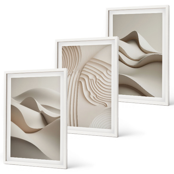 Juego de 3 cuadros Ondas abstractas de color beige