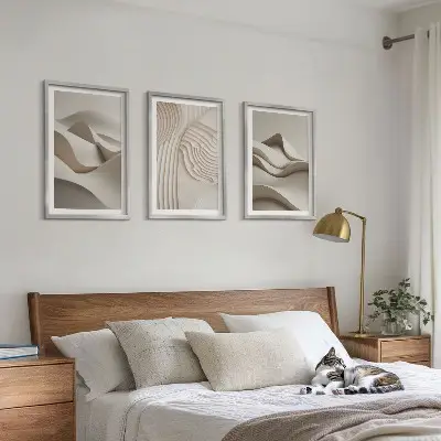 Juego de 3 cuadros diseño de ondas abstractas en color beige