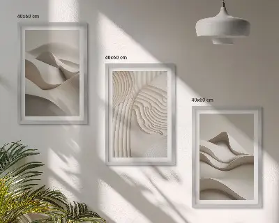 Juego de 3 cuadros diseño de ondas abstractas en color beige