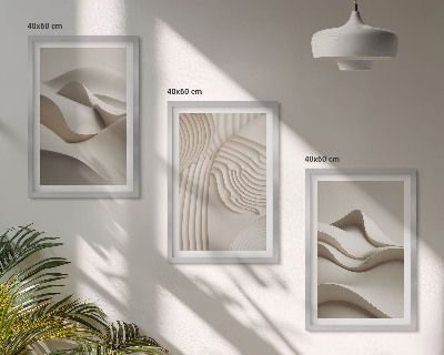 Juego de 3 cuadros Ondas abstractas de color beige