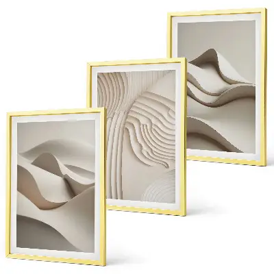 Juego de 3 cuadros diseño de ondas abstractas en color beige
