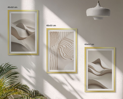 Juego de 3 cuadros Ondas abstractas de color beige