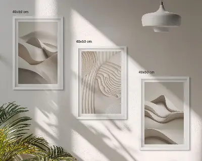Juego de 3 cuadros diseño de ondas abstractas en color beige