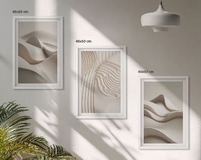 Juego de 3 cuadros Ondas abstractas de color beige
