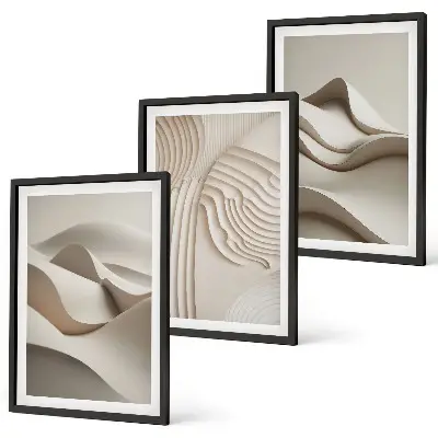 Juego de 3 cuadros diseño de ondas abstractas en color beige