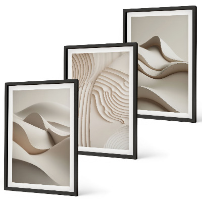 Juego de 3 cuadros Ondas abstractas de color beige
