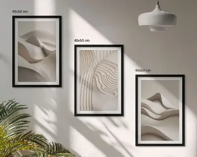 Juego de 3 cuadros diseño de ondas abstractas en color beige