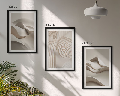 Juego de 3 cuadros Ondas abstractas de color beige