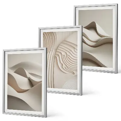Juego de 3 cuadros diseño de ondas abstractas en color beige