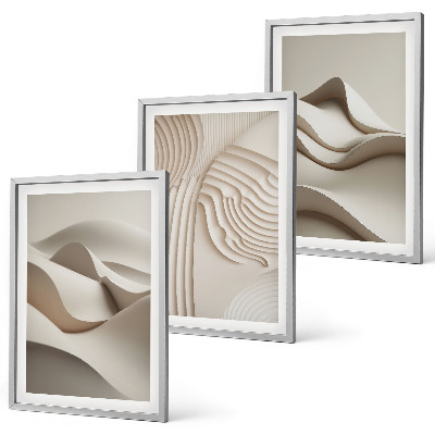 Juego de 3 cuadros Ondas abstractas de color beige