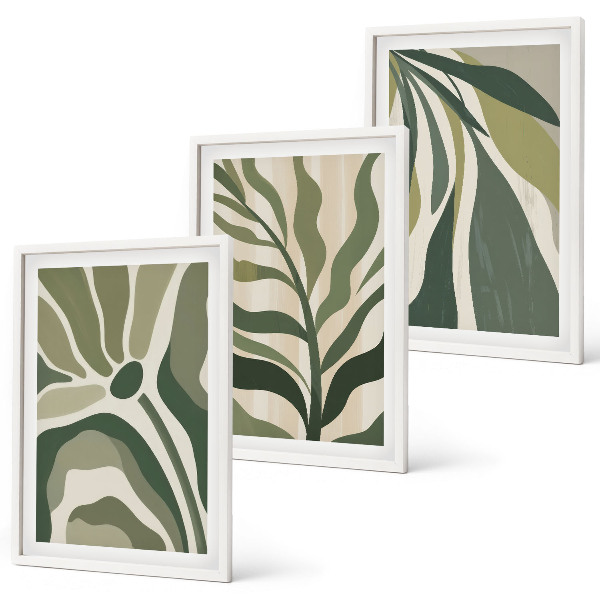 Set de 3 cuadros para salón Ilustraciones de hojas verdes pintadas