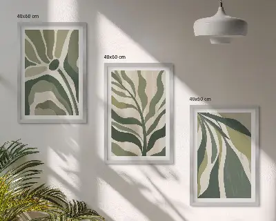 Set de 3 cuadros para salón con ilustraciones de hojas verdes pintadas