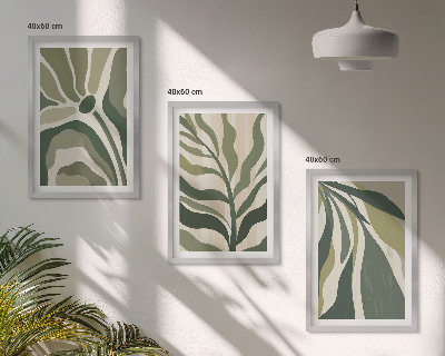 Set de 3 cuadros para salón Ilustraciones de hojas verdes pintadas