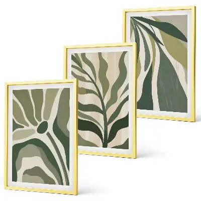 Set de 3 cuadros para salón con ilustraciones de hojas verdes pintadas