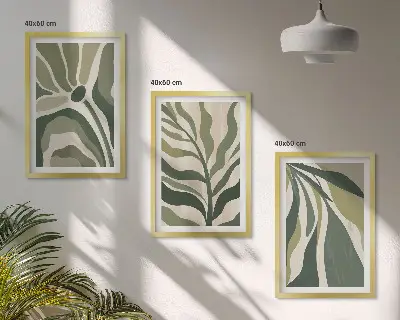 Set de 3 cuadros para salón con ilustraciones de hojas verdes pintadas
