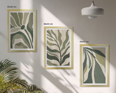 Set de 3 cuadros para salón Ilustraciones de hojas verdes pintadas