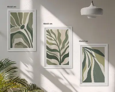 Set de 3 cuadros para salón con ilustraciones de hojas verdes pintadas