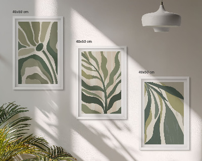 Set de 3 cuadros para salón Ilustraciones de hojas verdes pintadas