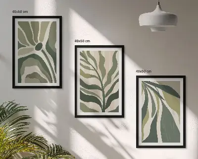 Set de 3 cuadros para salón con ilustraciones de hojas verdes pintadas