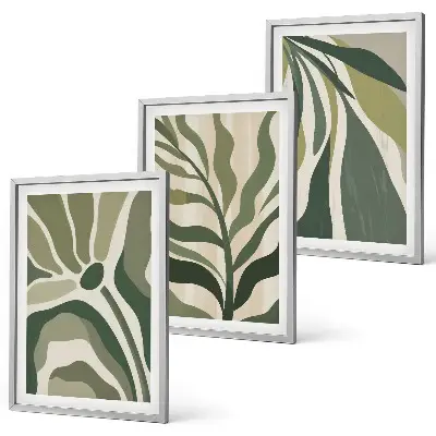 Set de 3 cuadros para salón con ilustraciones de hojas verdes pintadas