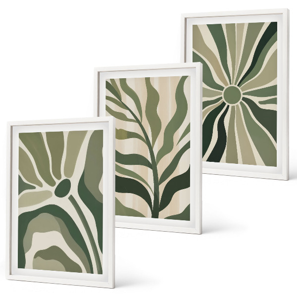 Juego de 3 cuadros patrones de plantas verdes y beige