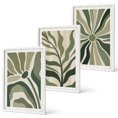 Juego de 3 cuadros patrones de plantas verdes y beige