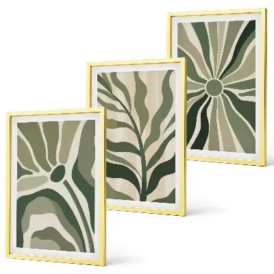 Juego de 3 cuadros con patrones de plantas en tonos verdes y beige