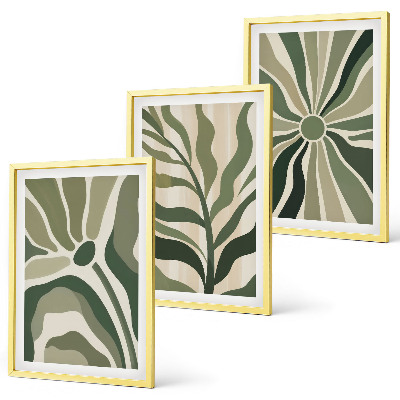Juego de 3 cuadros patrones de plantas verdes y beige