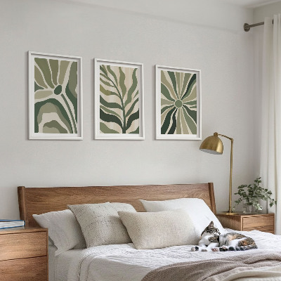 Juego de 3 cuadros patrones de plantas verdes y beige