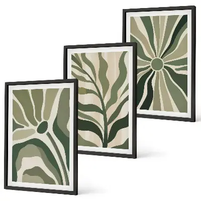 Juego de 3 cuadros con patrones de plantas en tonos verdes y beige