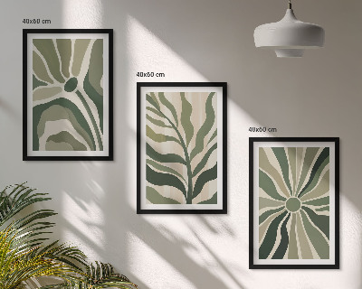 Juego de 3 cuadros patrones de plantas verdes y beige