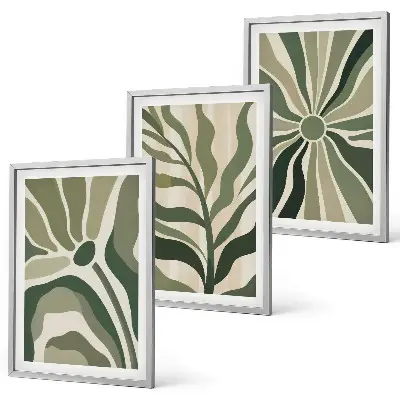 Juego de 3 cuadros con patrones de plantas en tonos verdes y beige