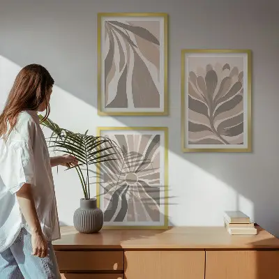 Set de 3 cuadros para salón con diseños de patrones abstractos de plantas