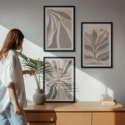 Set de 3 cuadros para salón con diseños de patrones abstractos de plantas
