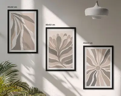 Set de 3 cuadros para salón con diseños de patrones abstractos de plantas