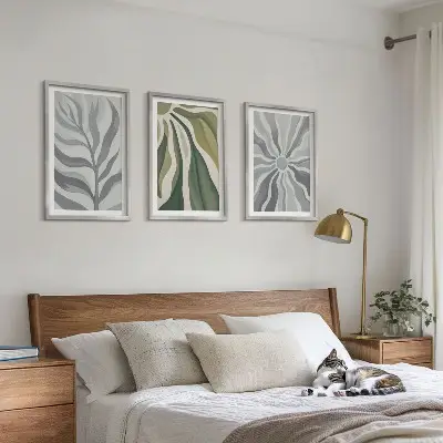 Juego de 3 cuadros con patrones de plantas en verde