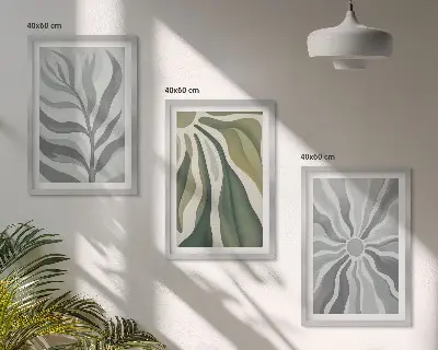 Juego de 3 cuadros con patrones de plantas en verde