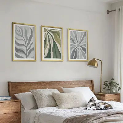 Juego de 3 cuadros con patrones de plantas en verde