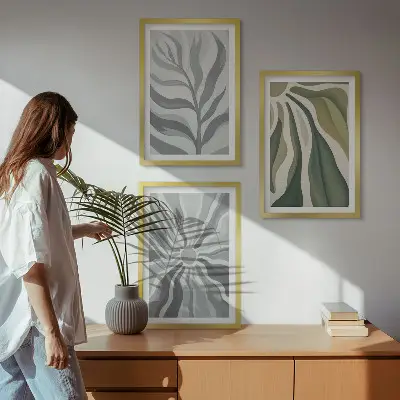 Juego de 3 cuadros con patrones de plantas en verde
