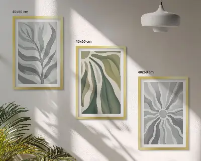 Juego de 3 cuadros con patrones de plantas en verde