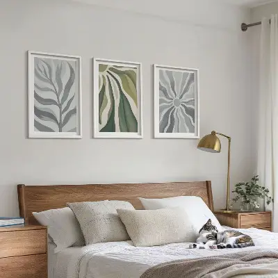 Juego de 3 cuadros con patrones de plantas en verde