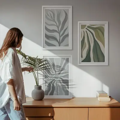 Juego de 3 cuadros con patrones de plantas en verde